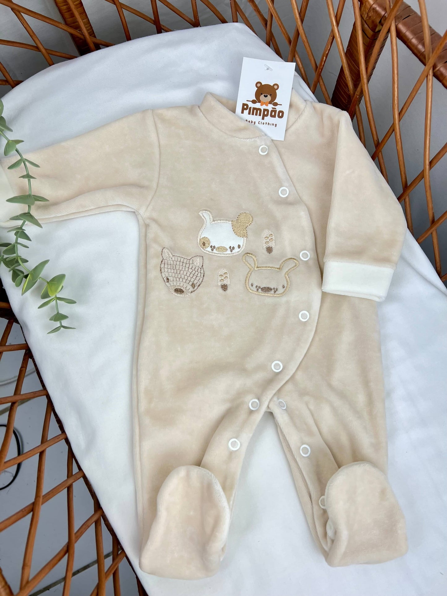 Babygrow de veludo - animais - Pimpão Baby Clothing