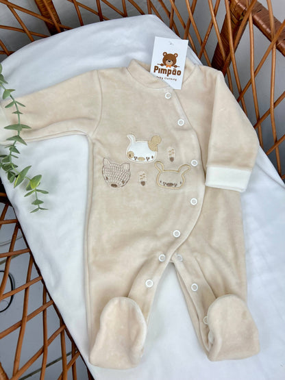 Babygrow de veludo - animais - Pimpão Baby Clothing