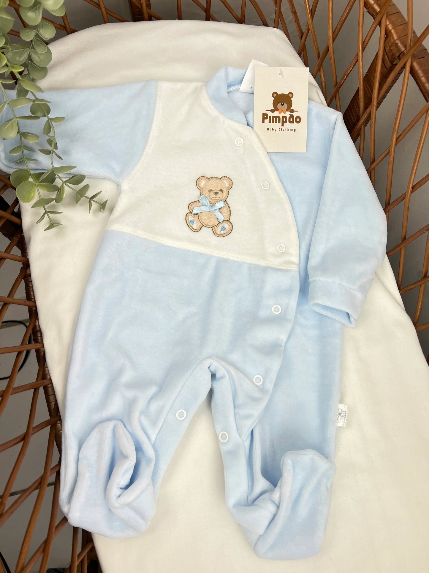 Babygrow de veludo - urso com laçinho - Pimpão Baby Clothing