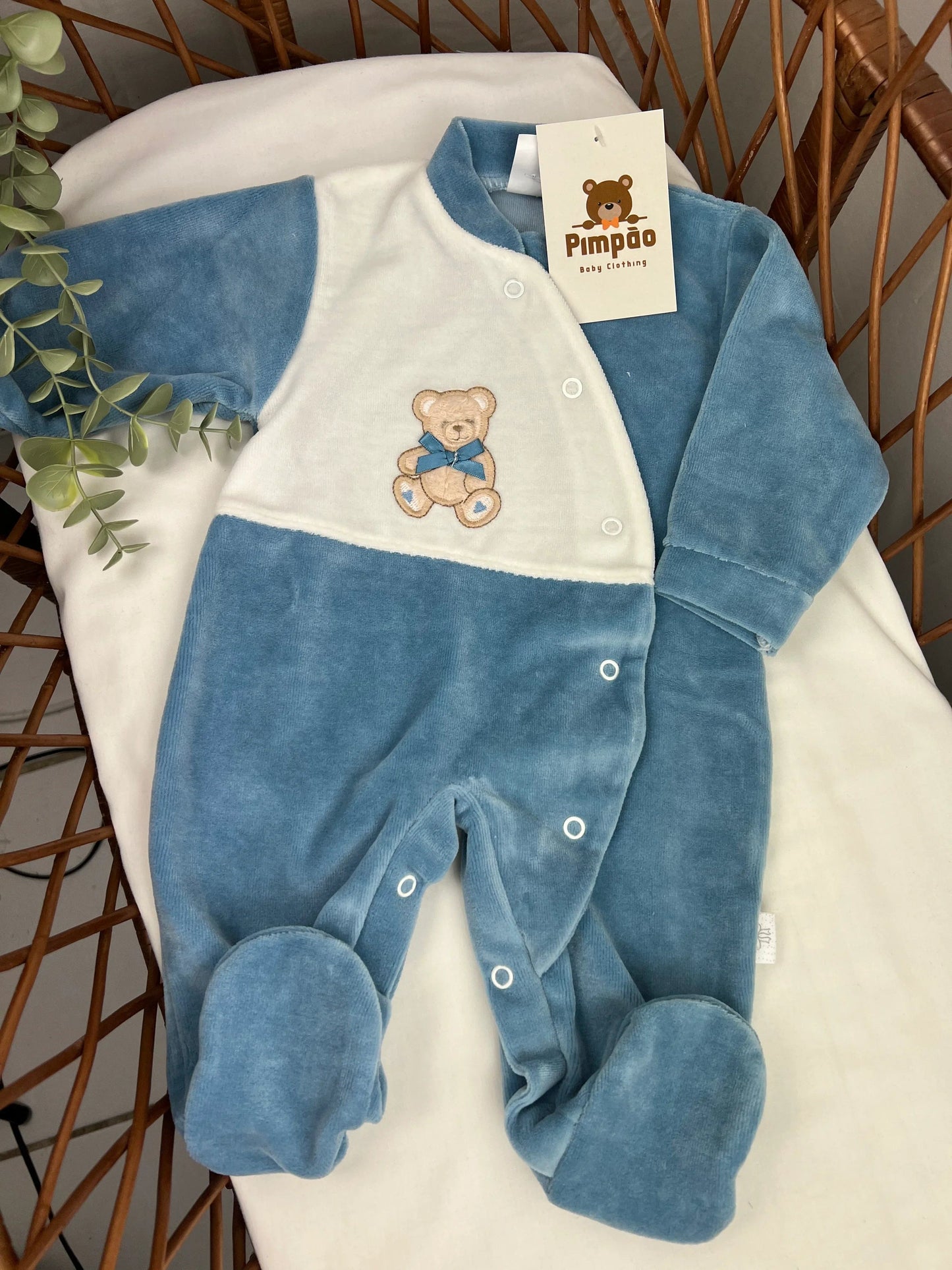 Babygrow de veludo - urso com laçinho - Pimpão Baby Clothing