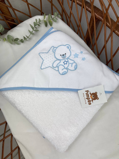Pimpão Baby Clothing Toalhas de banho Azul Toalha de banho - urso e estrelinha