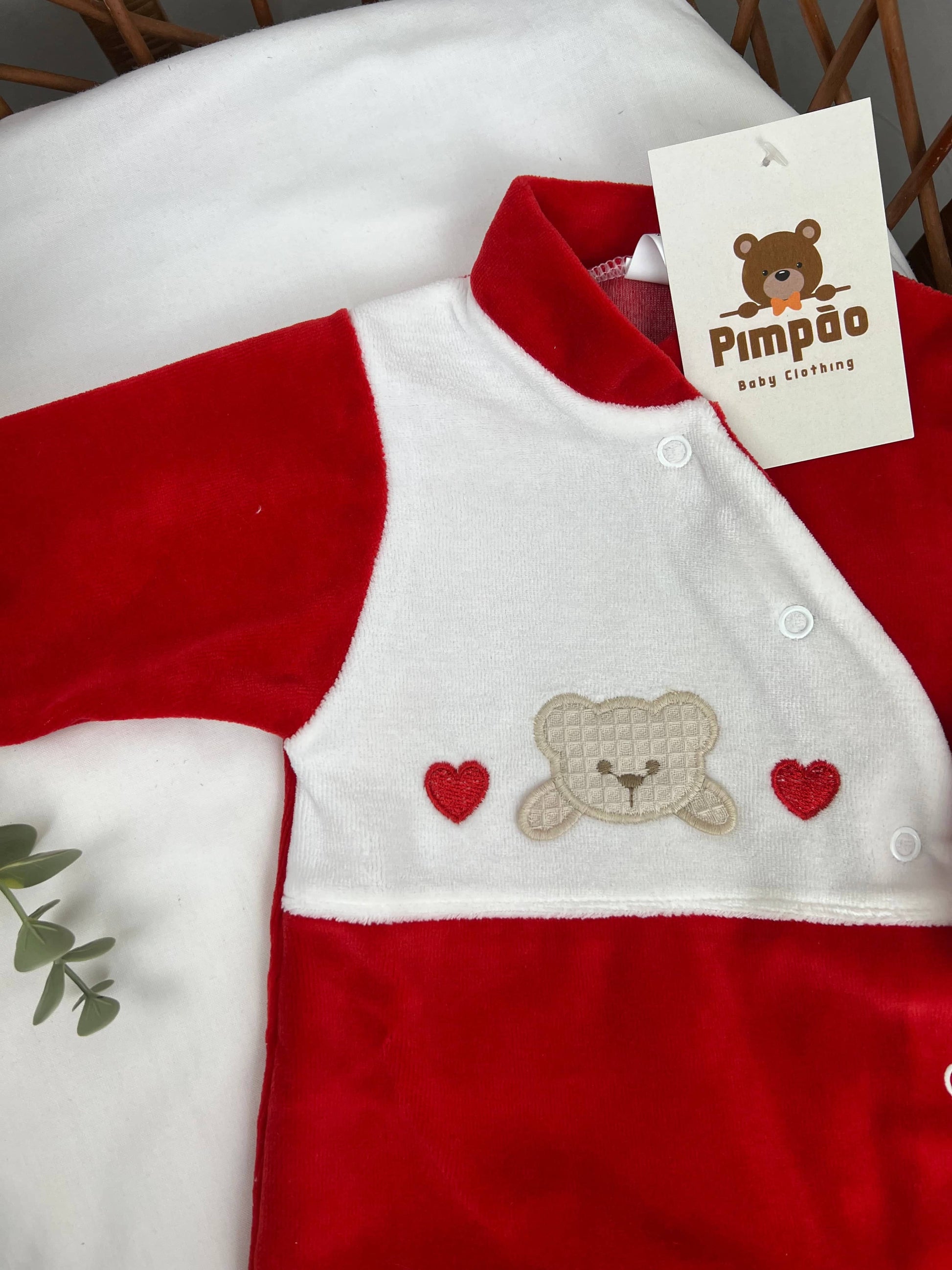 Babygrow de veludo - corações - Pimpão Baby Clothing