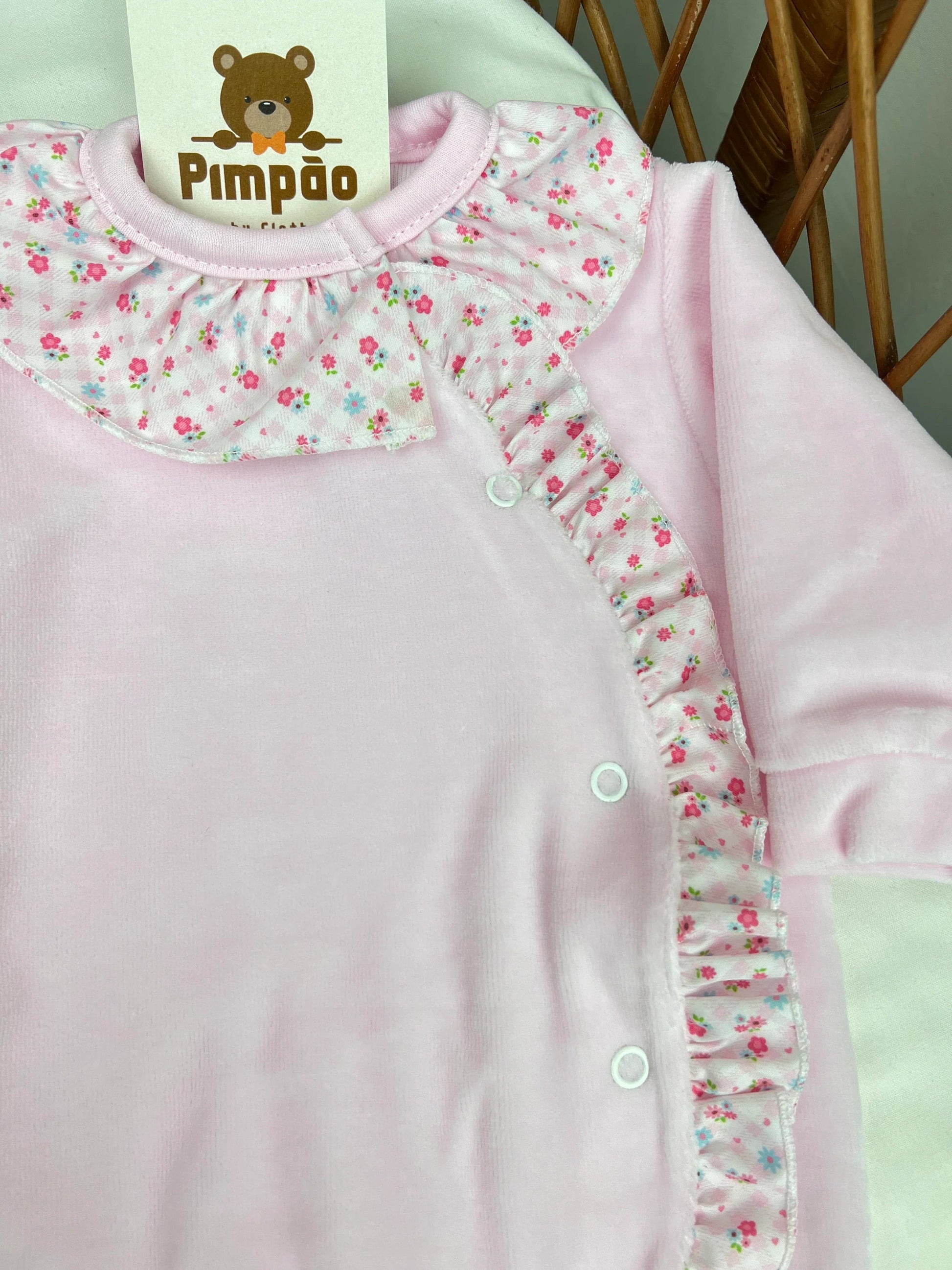Babygrow de veludo - flores - Pimpão Baby Clothing
