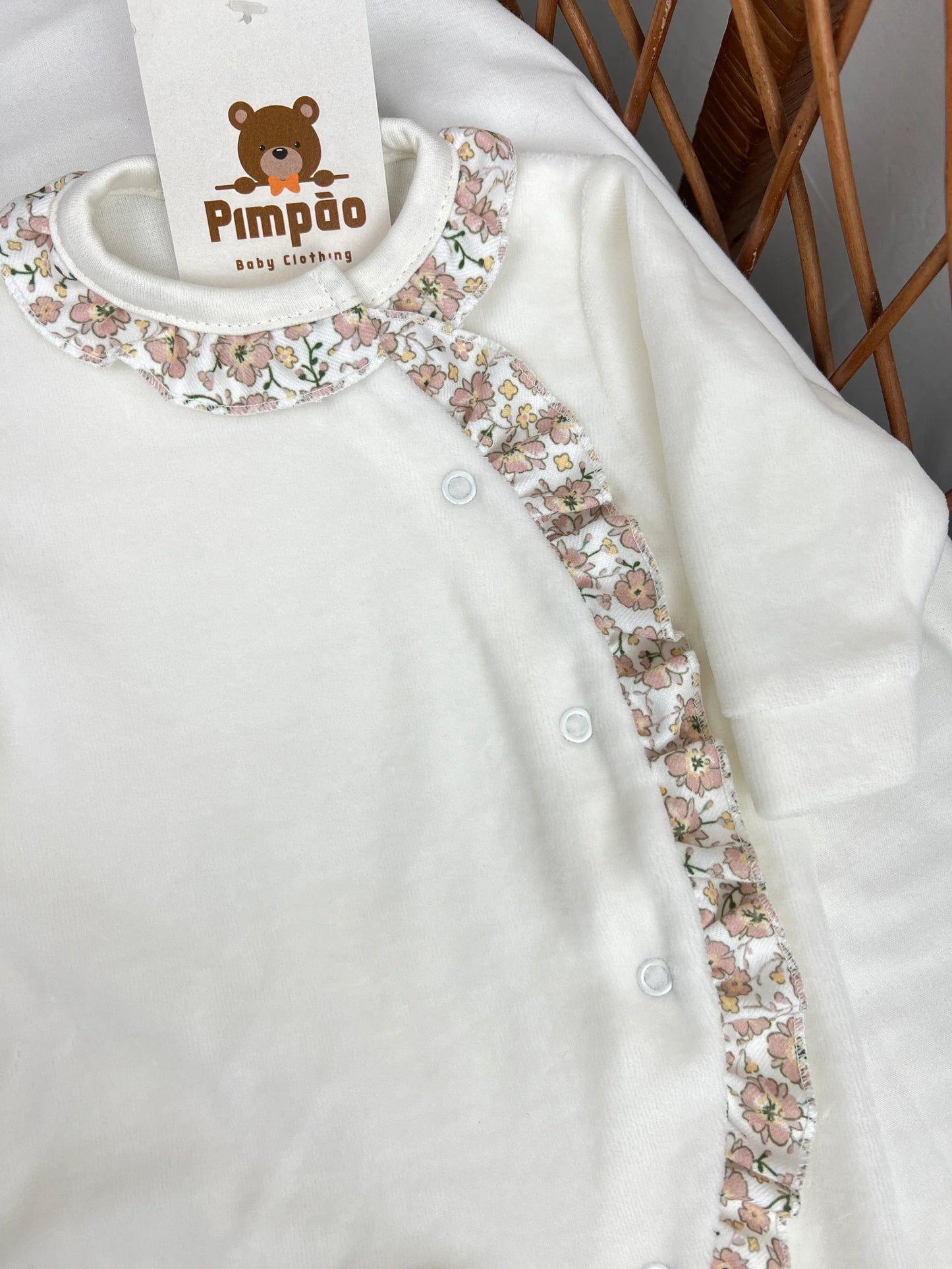 Babygrow de veludo - flores - Pimpão Baby Clothing