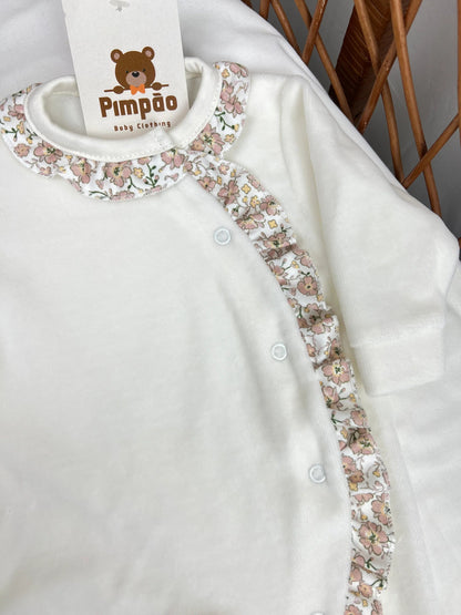 Babygrow de veludo - flores - Pimpão Baby Clothing