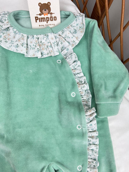 Babygrow de veludo - flores - Pimpão Baby Clothing
