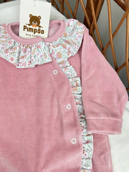 Babygrow de veludo - flores - Pimpão Baby Clothing