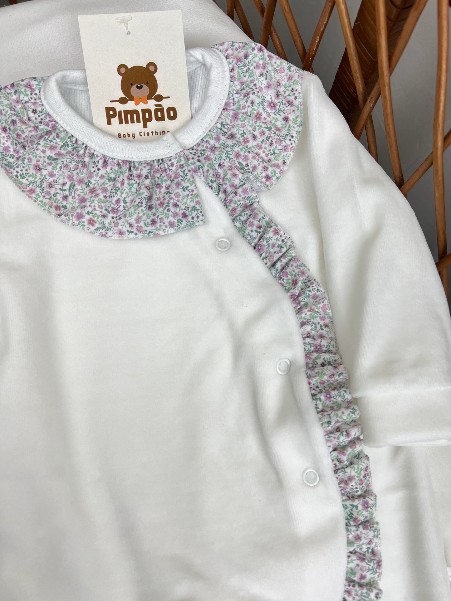 Babygrow de veludo - flores - Pimpão Baby Clothing