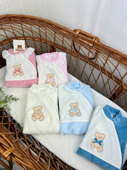 Babygrow de veludo - urso com laçinho - Pimpão Baby Clothing