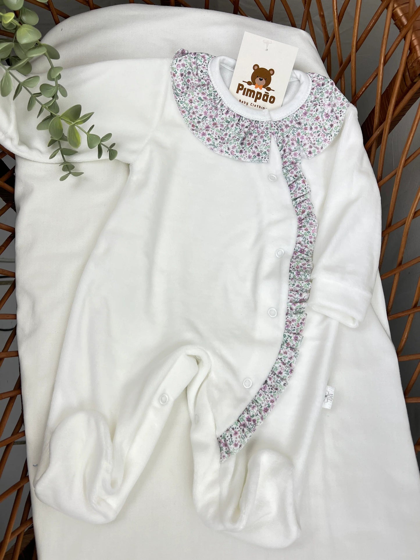 Babygrow de veludo - flores - Pimpão Baby Clothing
