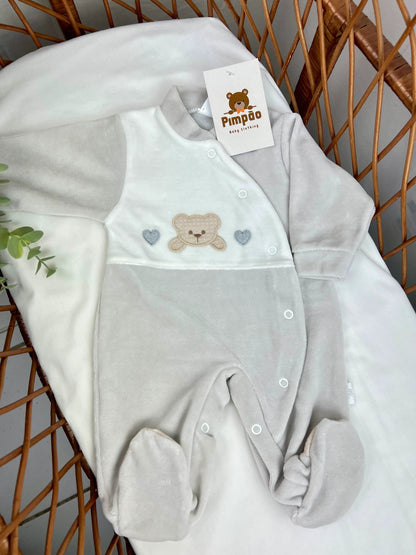 Babygrow de veludo - corações - Pimpão Baby Clothing