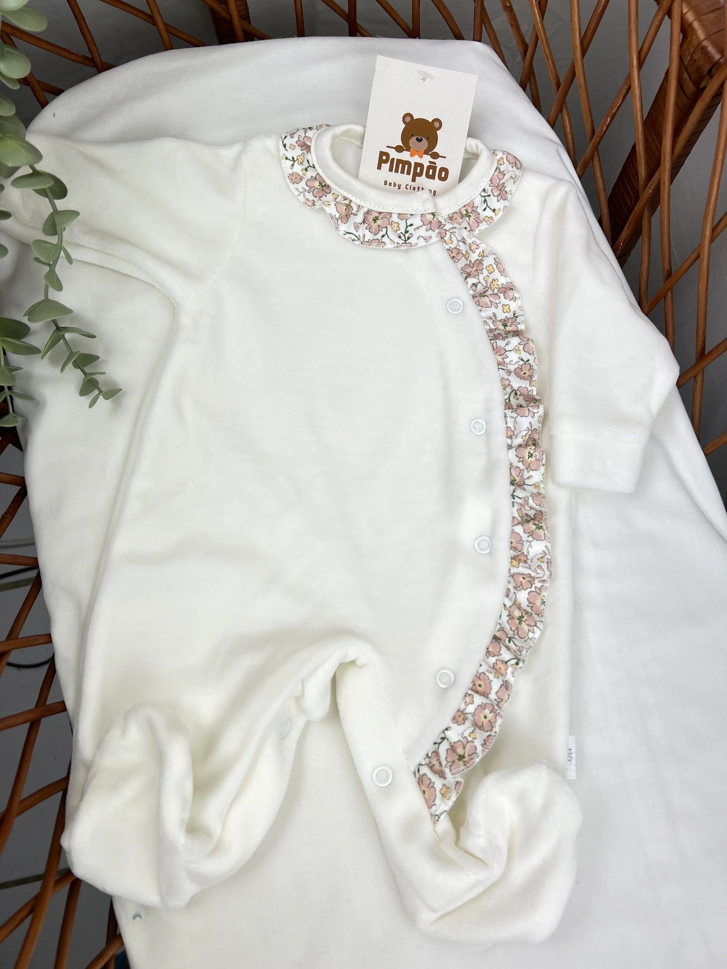 Babygrow de veludo - flores - Pimpão Baby Clothing