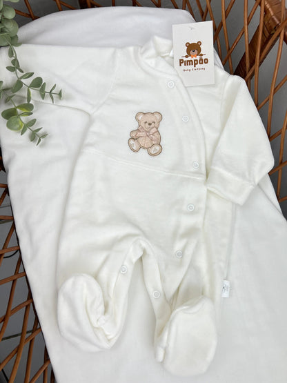 Babygrow de veludo - urso com laçinho - Pimpão Baby Clothing