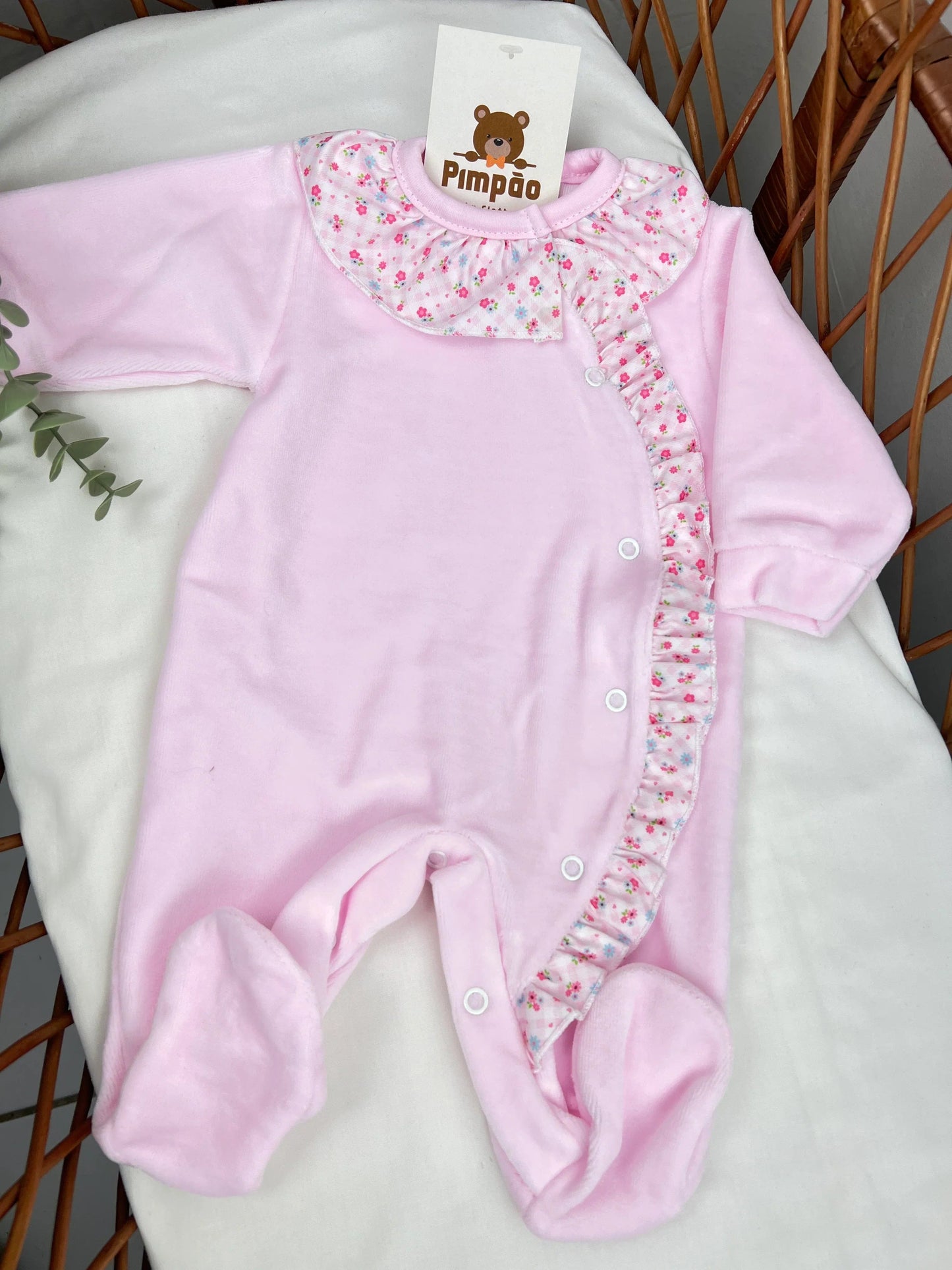 Babygrow de veludo - flores - Pimpão Baby Clothing