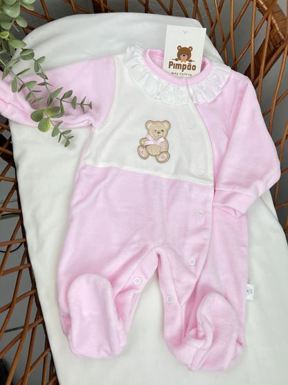 Babygrow de veludo - urso com laçinho - Pimpão Baby Clothing