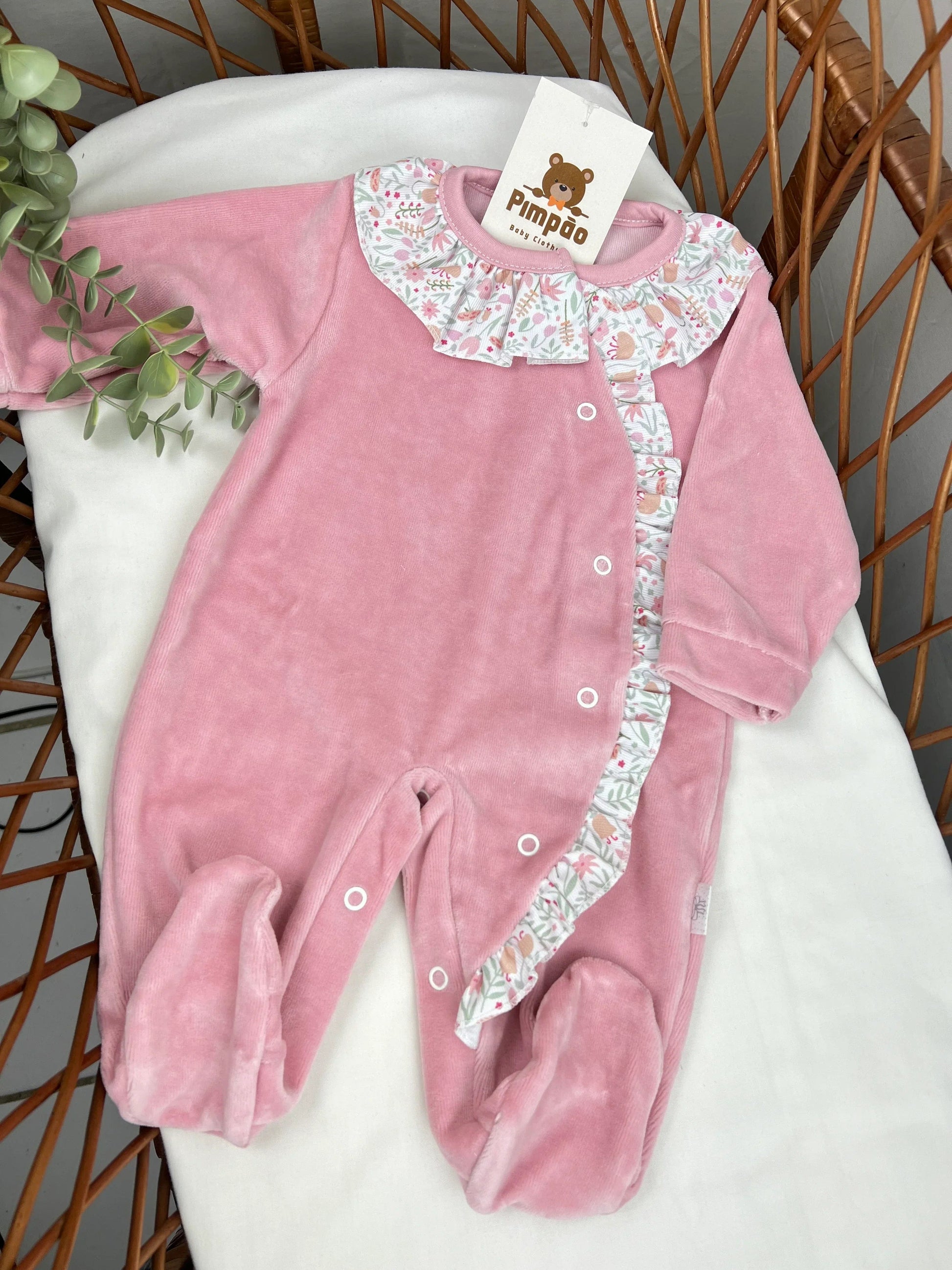 Babygrow de veludo - flores - Pimpão Baby Clothing