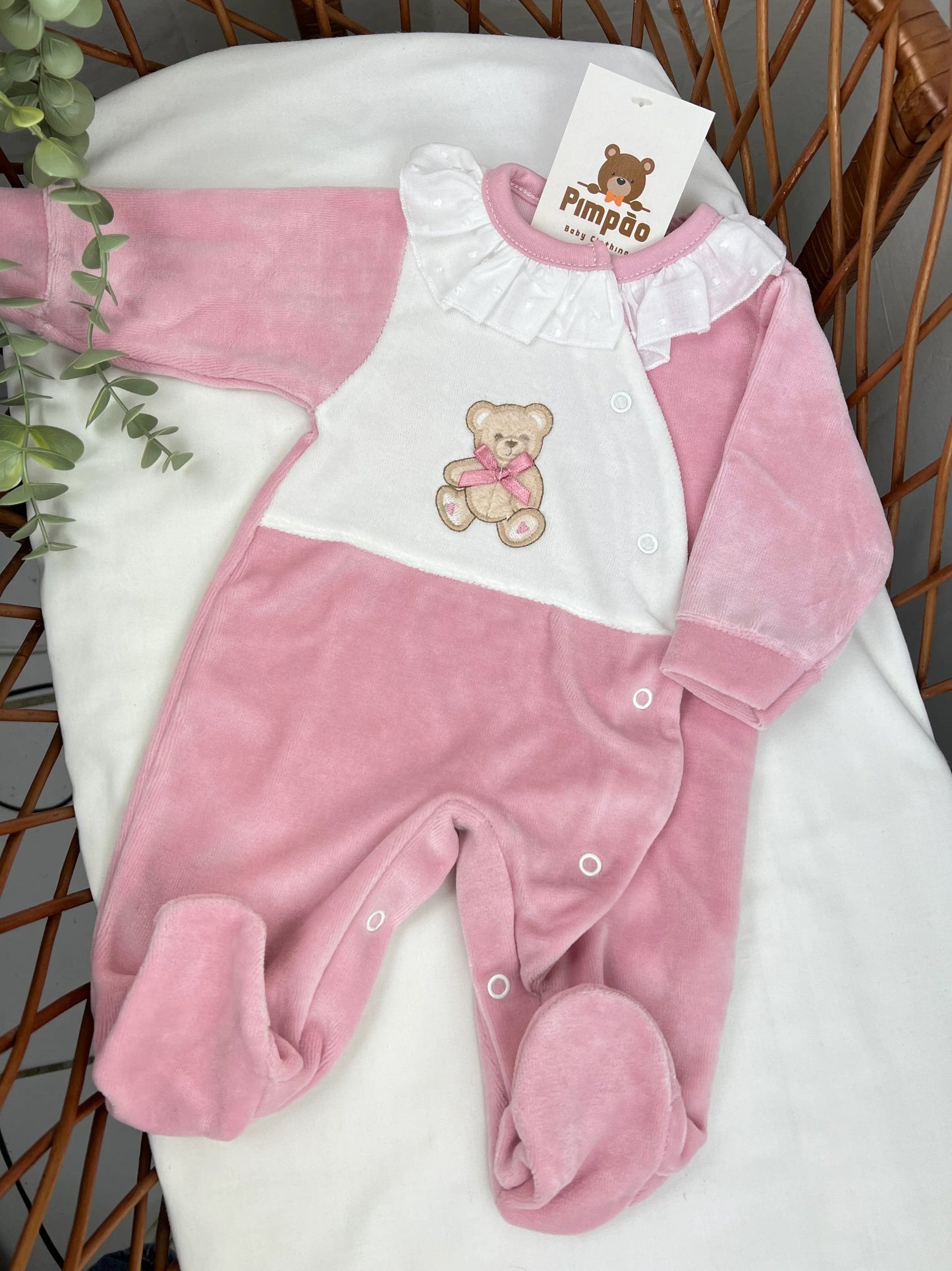 Babygrow de veludo - urso com laçinho - Pimpão Baby Clothing