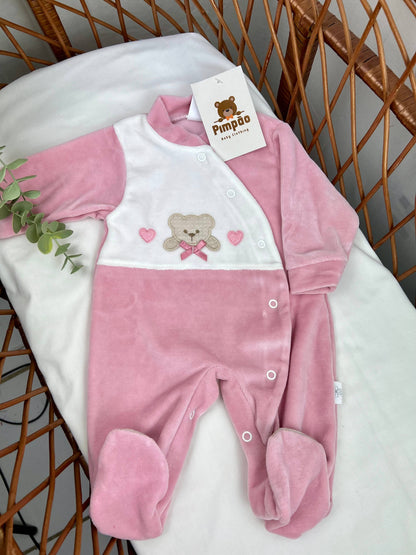 Babygrow de veludo - corações - Pimpão Baby Clothing