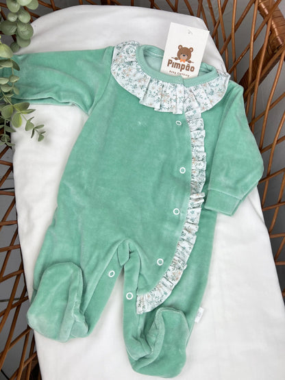 Babygrow de veludo - flores - Pimpão Baby Clothing