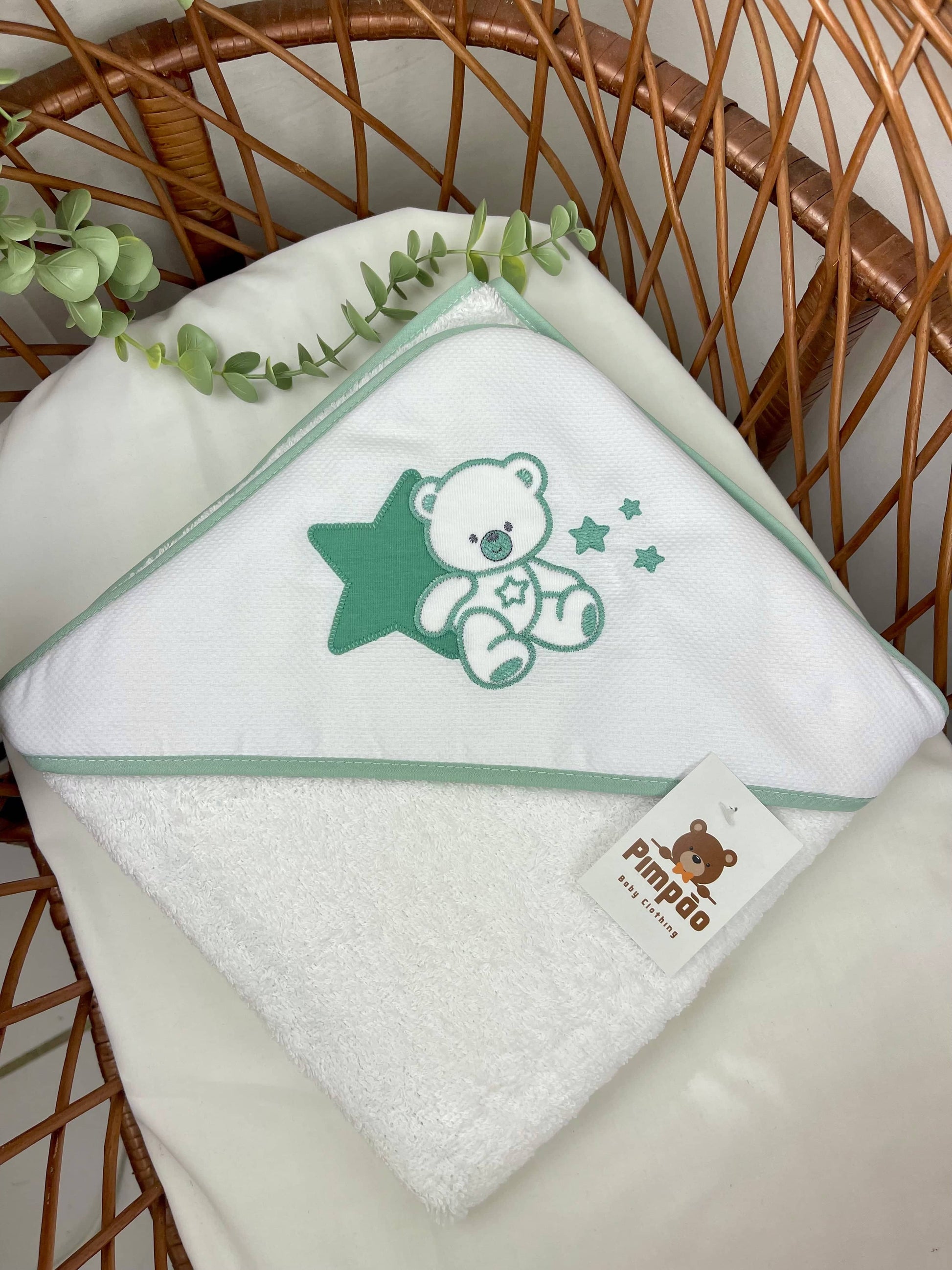 Pimpão Baby Clothing Toalhas de banho Verde Toalha de banho - urso e estrelinha