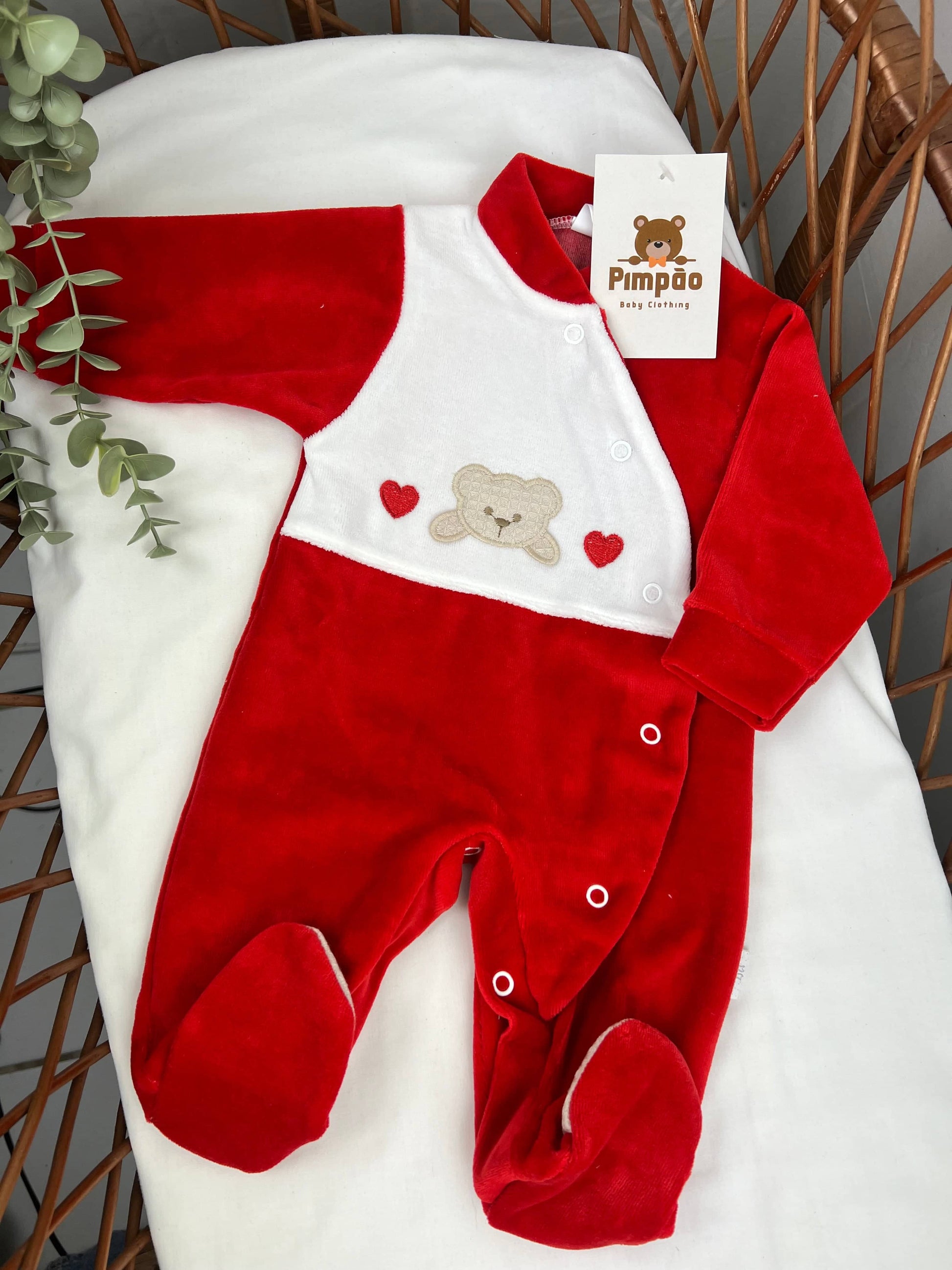 Babygrow de veludo - corações - Pimpão Baby Clothing