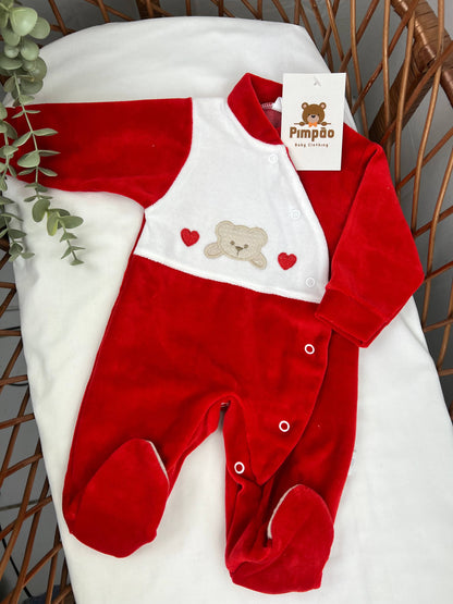 Babygrow de veludo - corações - Pimpão Baby Clothing